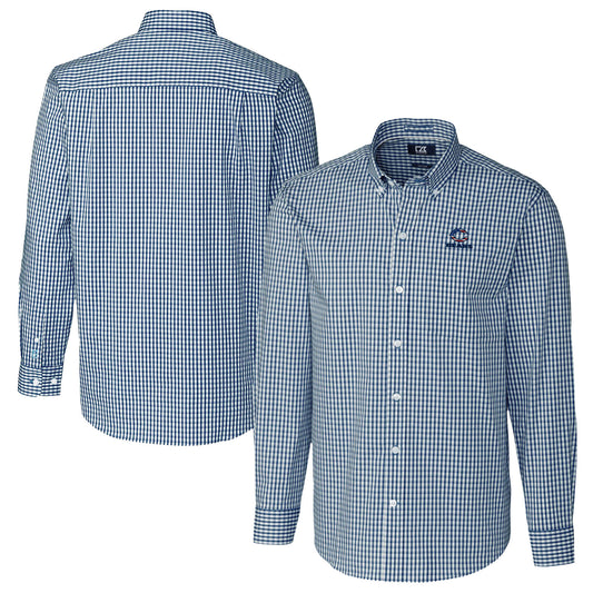 Men's Cutter & Buck Navy Chicago Bears Easy Care Stretch Gingham Big & Tall Long Sleeve Button-Down Shirt