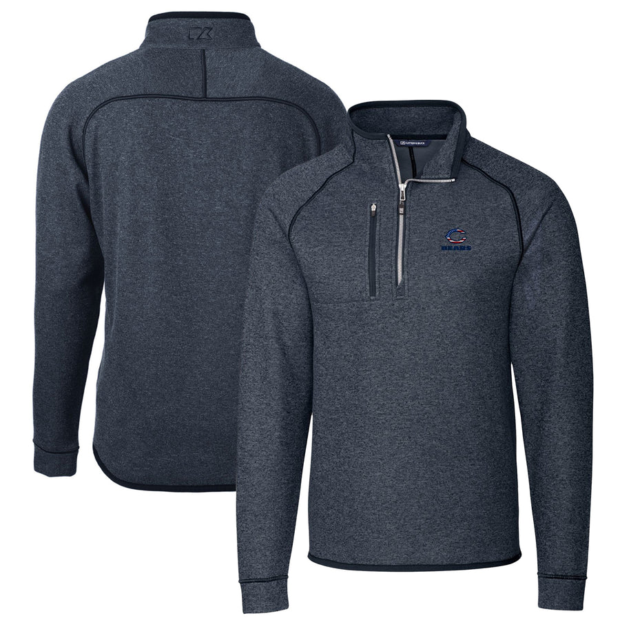 Men's Cutter & Buck Heathered Navy Chicago Bears Big & Tall Mainsail Sweater Knit Half-Zip Pullover Jacket