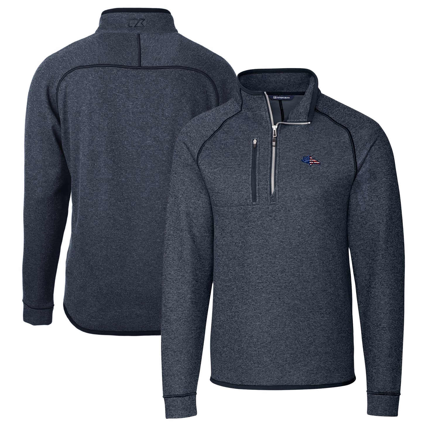 Men's Cutter & Buck Heathered Navy Denver Broncos Big & Tall Mainsail Sweater Knit Half-Zip Pullover Jacket