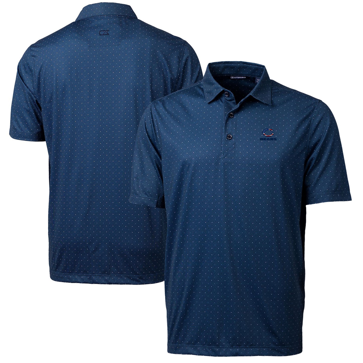 Men's Cutter & Buck Navy Chicago Bears Big & Tall Pike Double Dot Print Stretch Polo