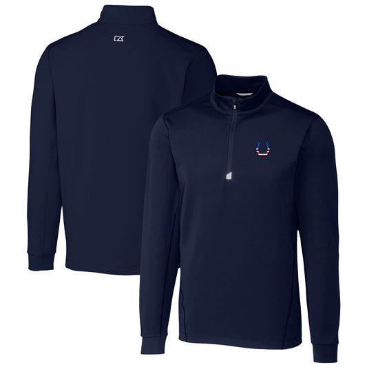 Men's Cutter & Buck Navy Indianapolis Colts Big & Tall Traverse Stretch Quarter-Zip Pullover Top