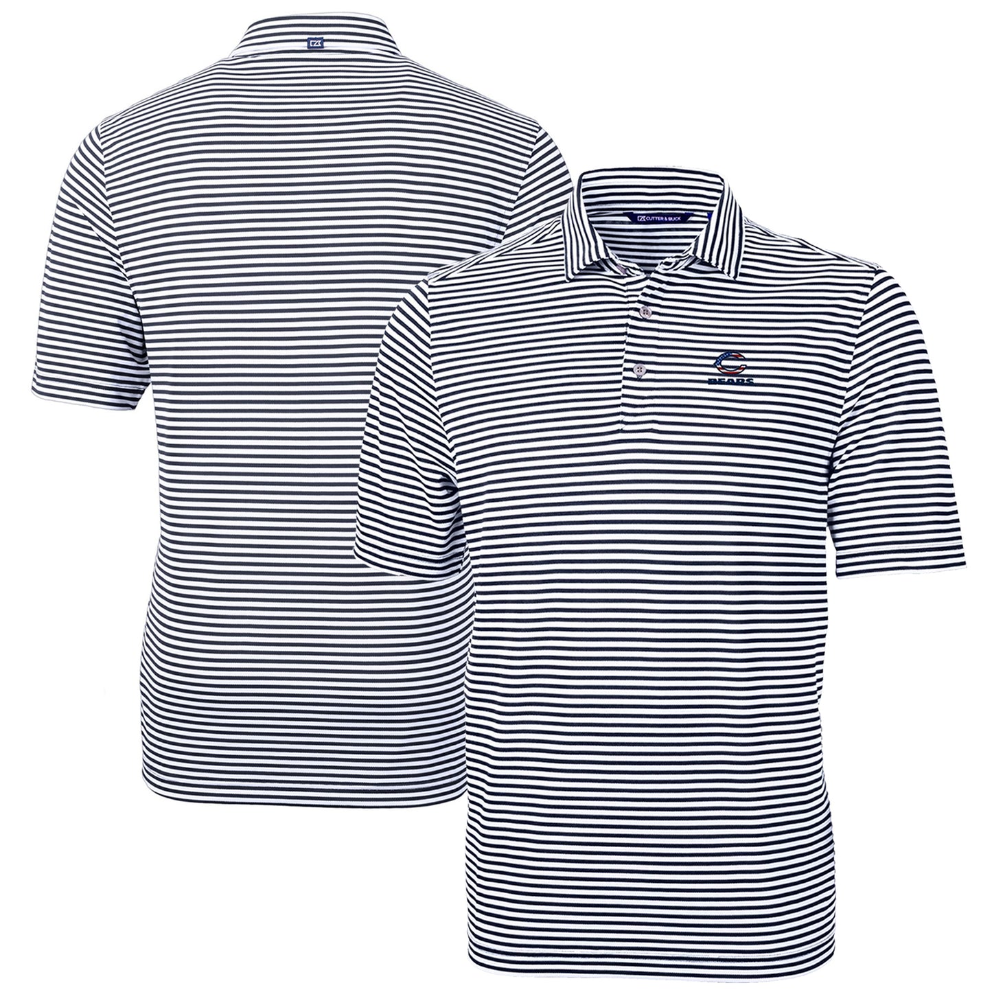 Men's Cutter & Buck Navy Chicago Bears Big & Tall Team Virtue Eco Pique Stripe Recycled Polo