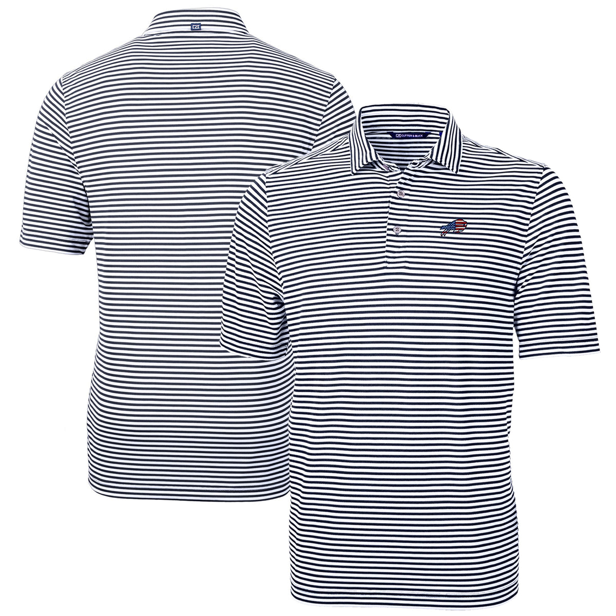 Men's Cutter & Buck Navy Buffalo Bills Big & Tall Virtue Eco Pique Stripe Recycled Polo
