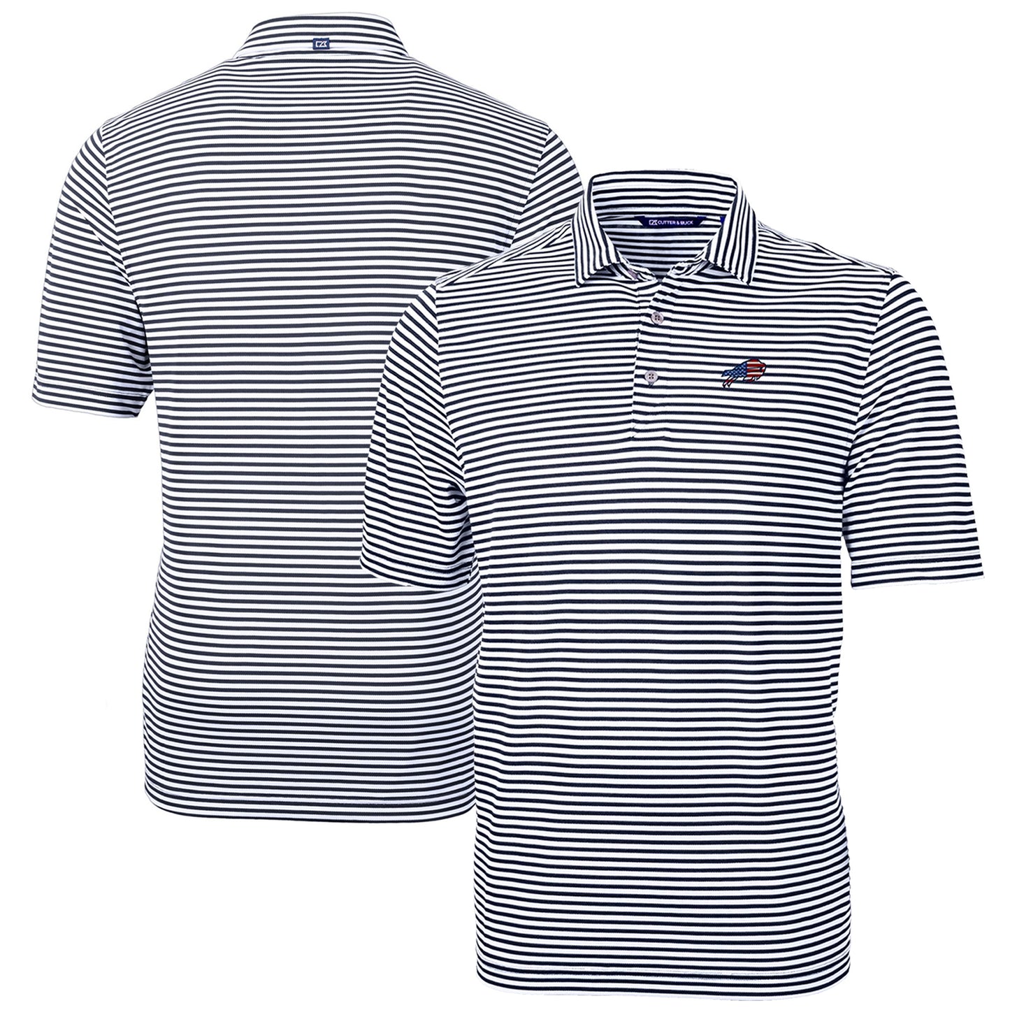 Men's Cutter & Buck Navy Buffalo Bills Big & Tall Virtue Eco Pique Stripe Recycled Polo