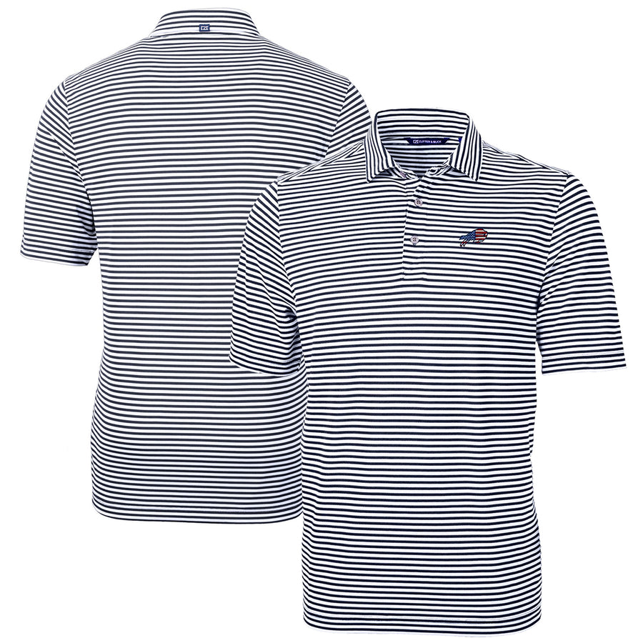 Men's Cutter & Buck Navy Buffalo Bills Big & Tall Virtue Eco Pique Stripe Recycled Polo