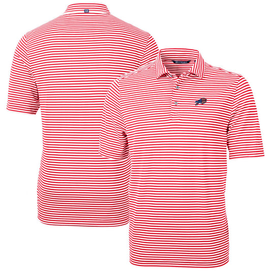 Men's Cutter & Buck Red Buffalo Bills Big & Tall Team Virtue Eco Pique Stripe Recycled Polo