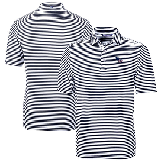 Men's Cutter & Buck Navy Tennessee Titans Big & Tall Team Virtue Eco Pique Stripe Recycled Polo