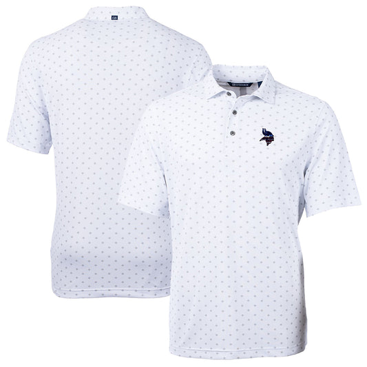 Men's Cutter & Buck White Minnesota Vikings Big & Tall Virtue Eco Pique Tile Print Recycled Polo