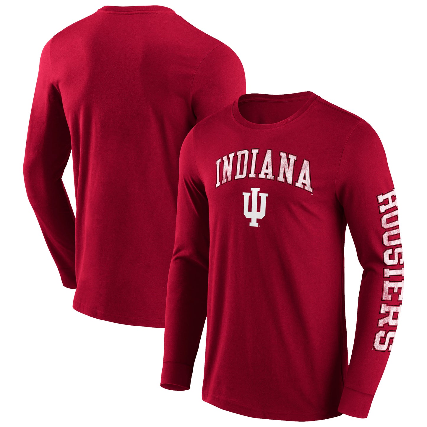 Men's Fanatics Crimson Indiana Hoosiers Distressed Arch Over Logo 2.0 Long Sleeve T-Shirt