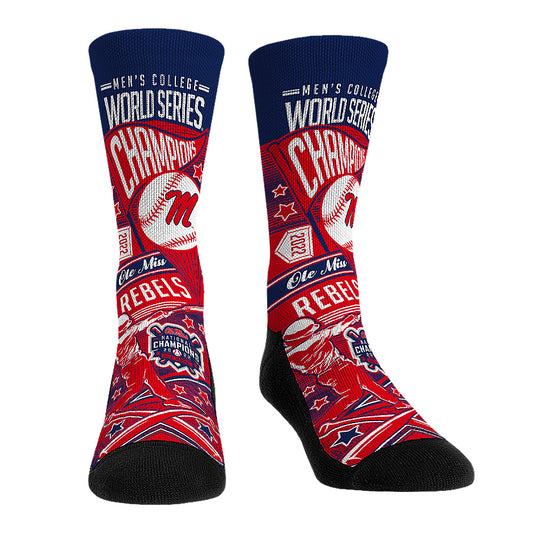 Rock Em Socks Red Ole Miss Rebels 2022 NCAA Men's Baseball College World Series Champions Crew Socks