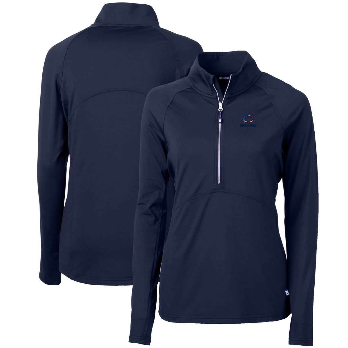 Women's Cutter & Buck Navy Chicago Bears Adapt Eco Knit Stretch Recycled Half-Zip Pullover Top