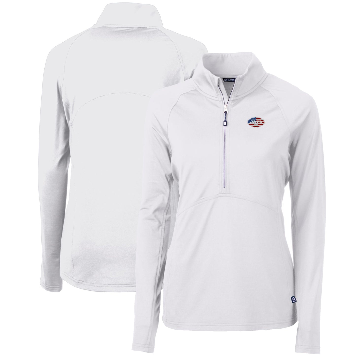 Women's Cutter & Buck White New York Jets Adapt Eco Knit Stretch Recycled Half-Zip Pullover Top