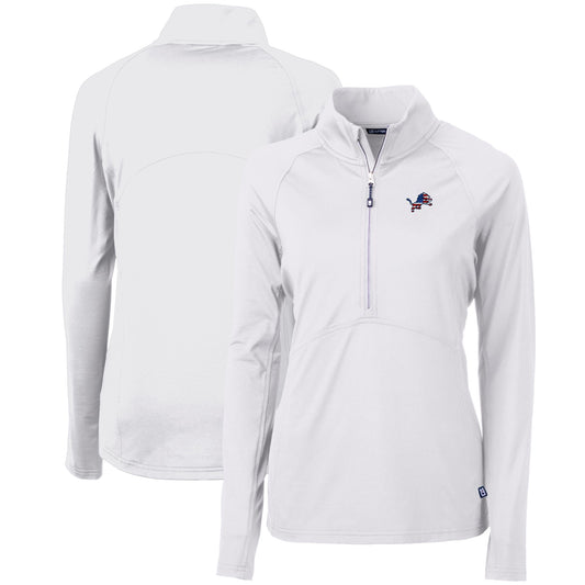 Women's Cutter & Buck White Detroit Lions Adapt Eco Knit Stretch Recycled Half-Zip Pullover Top