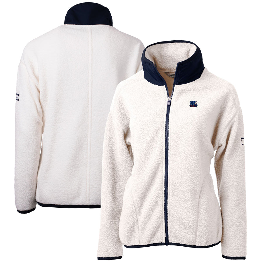 Women's Cutter & Buck Cream Cincinnati Bengals Cascade Eco Sherpa Fleece Full-Zip Jacket