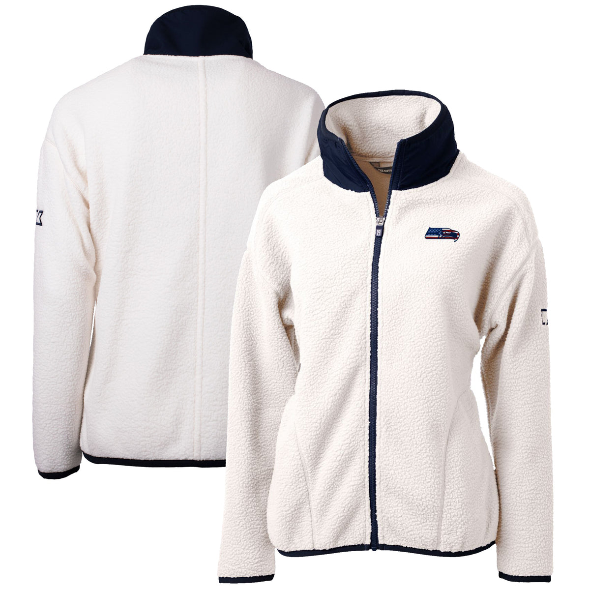 Women's Cutter & Buck Cream Seattle Seahawks Cascade Eco Sherpa Fleece Full-Zip Jacket