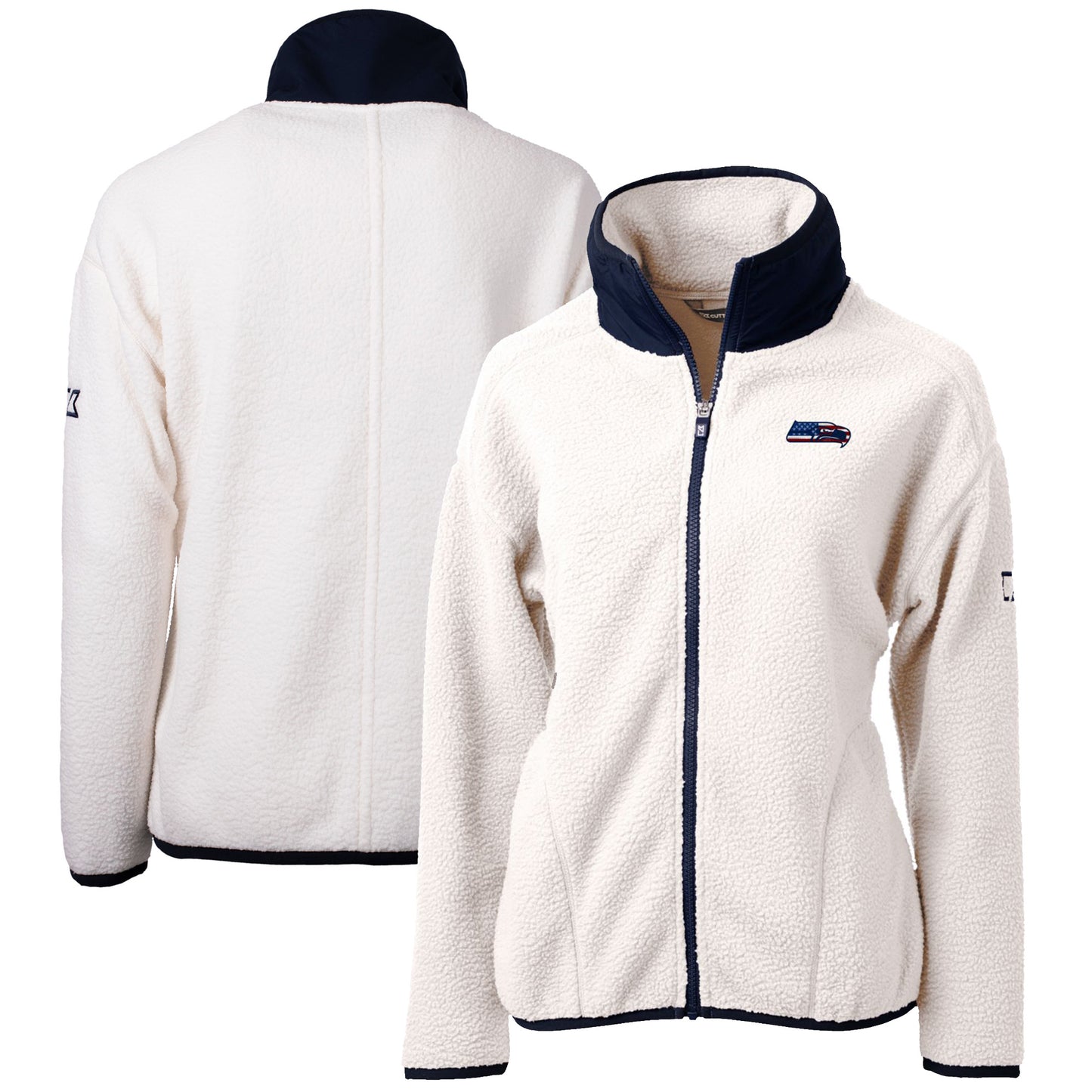 Women's Cutter & Buck Cream Seattle Seahawks Cascade Eco Sherpa Fleece Full-Zip Jacket
