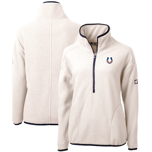 Women's Cutter & Buck Cream Indianapolis Colts Americana Cascade Eco Sherpa Fleece Half-Zip Pullover Jacket