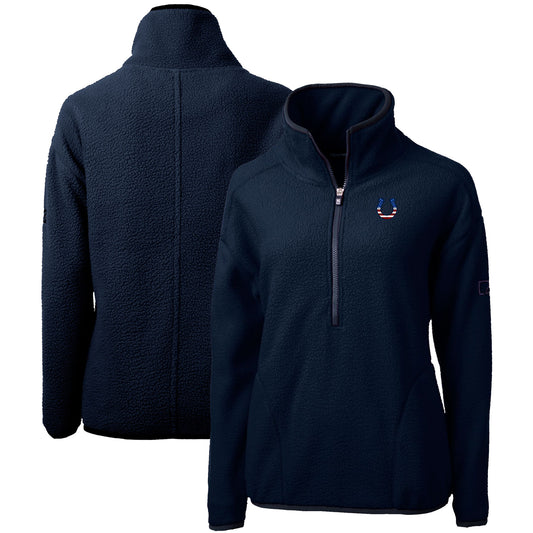 Women's Cutter & Buck Navy Indianapolis Colts Americana Cascade Eco Sherpa Fleece Half-Zip Pullover Jacket