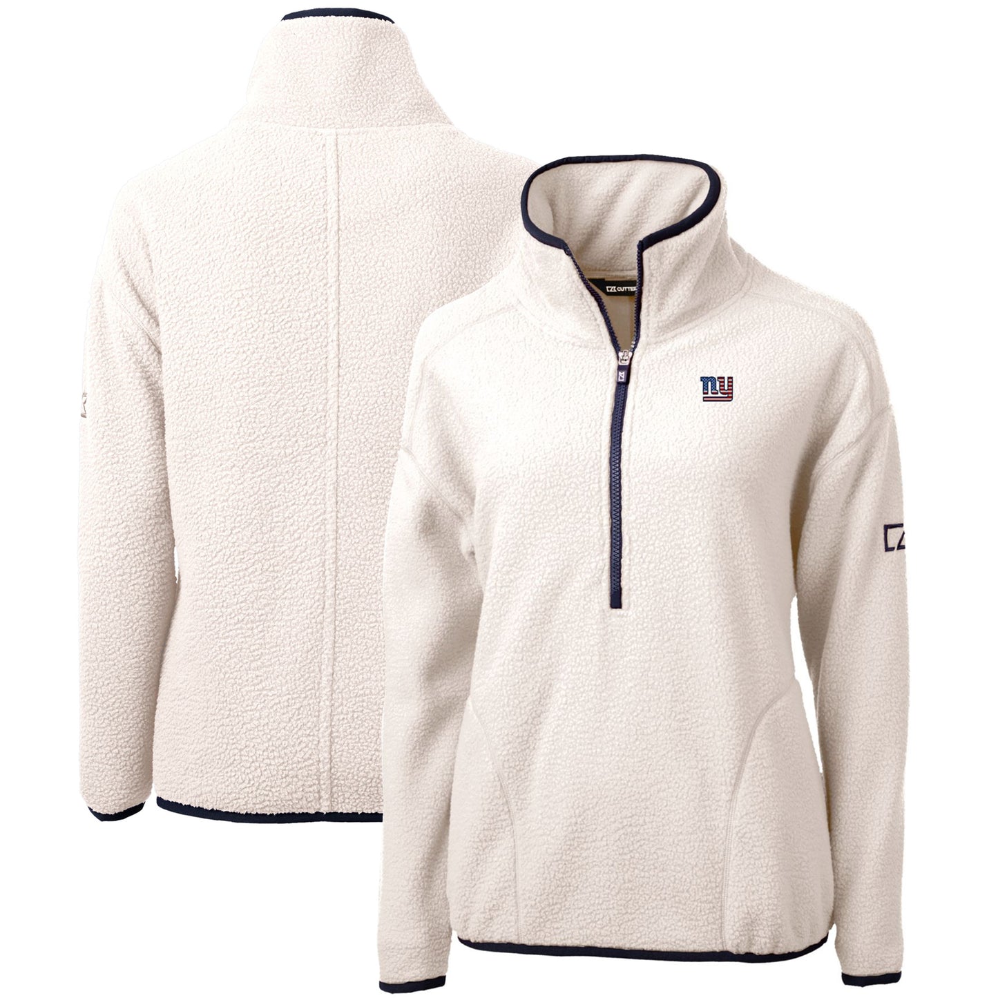 Women's Cutter & Buck Cream New York Giants Americana Cascade Eco Sherpa Fleece Half-Zip Pullover Jacket