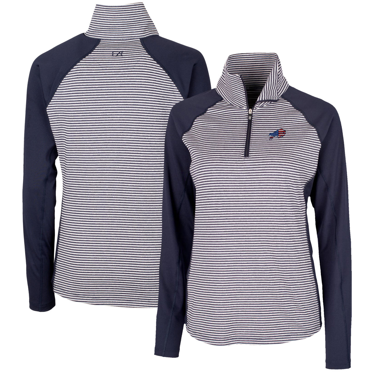 Women's Cutter & Buck Navy Buffalo Bills Forge Tonal Half-Zip Top