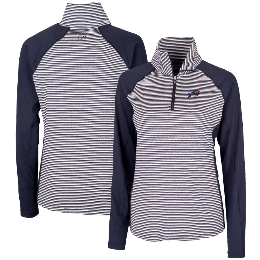 Women's Cutter & Buck Navy Buffalo Bills Forge Tonal Half-Zip Top