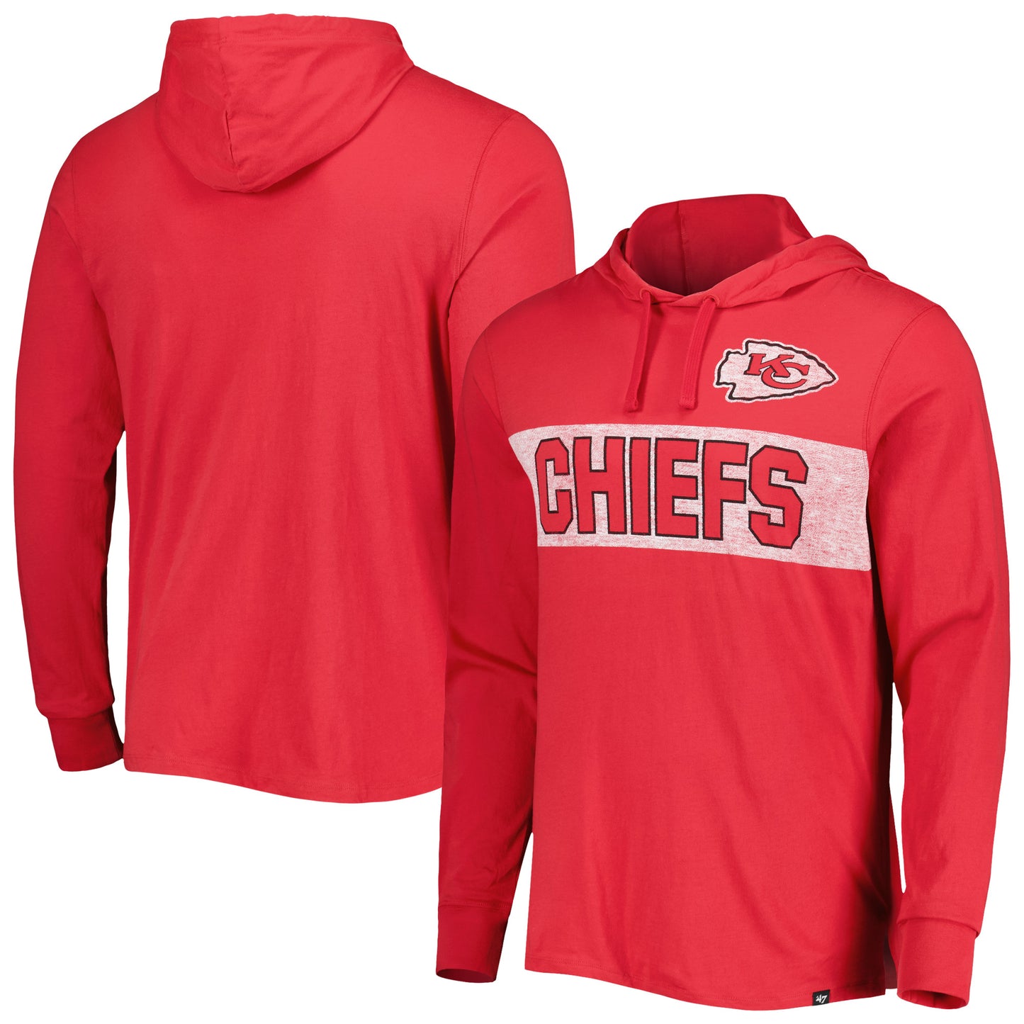 Men's '47 Red Kansas City Chiefs Field Franklin Hooded Long Sleeve T-Shirt