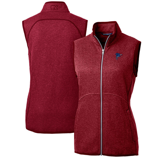 Women's Cutter & Buck Heathered Red Atlanta Falcons Mainsail Basic Sweater Knit Fleece Full-Zip Vest