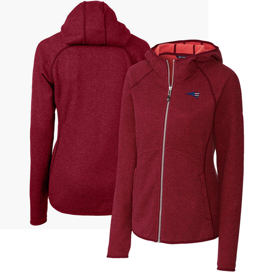 Women's Cutter & Buck Heathered Red New England Patriots Mainsail Full-Zip Jacket