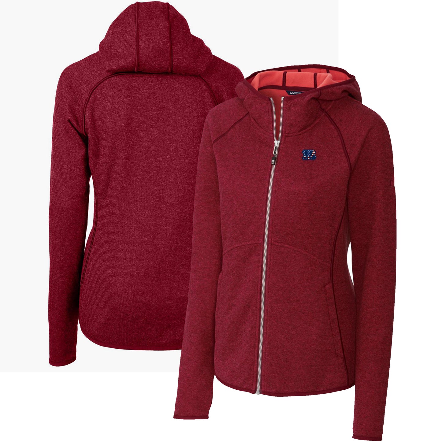 Women's Cutter & Buck Heathered Red Cincinnati Bengals Mainsail Full-Zip Jacket