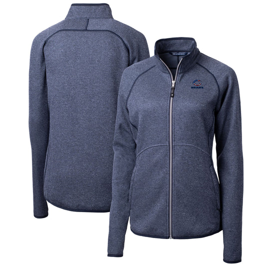Women's Cutter & Buck Heathered Navy Chicago Bears Mainsail Sweater Knit Fleece Full-Zip Jacket