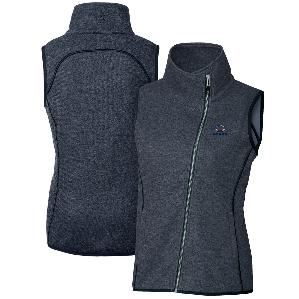 Women's Cutter & Buck Heathered Navy Chicago Bears Mainsail Full-Zip Vest