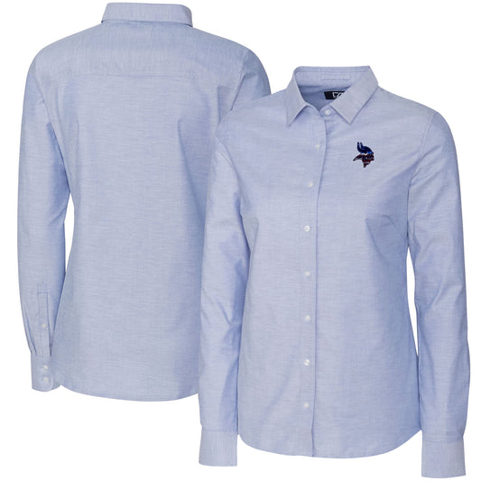 Women's Cutter & Buck Light Blue Minnesota Vikings Oxford Stretch Long Sleeve Button-Up Shirt