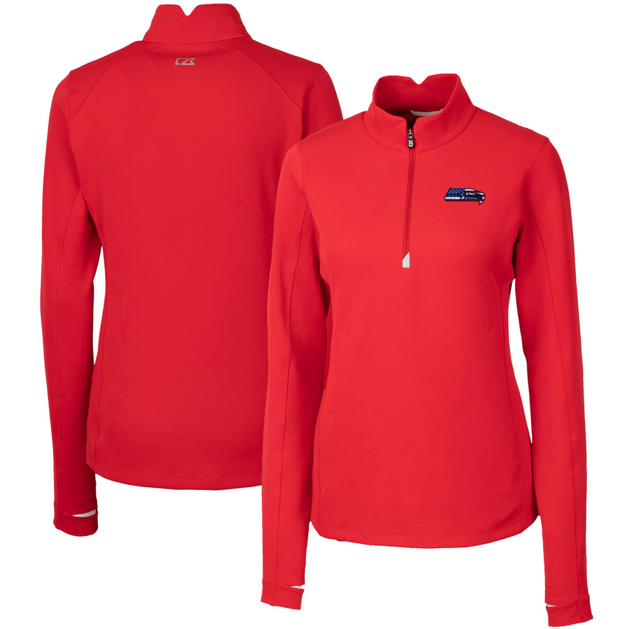 Women's Cutter & Buck Red Seattle Seahawks Traverse Quarter-Zip Pullover Top