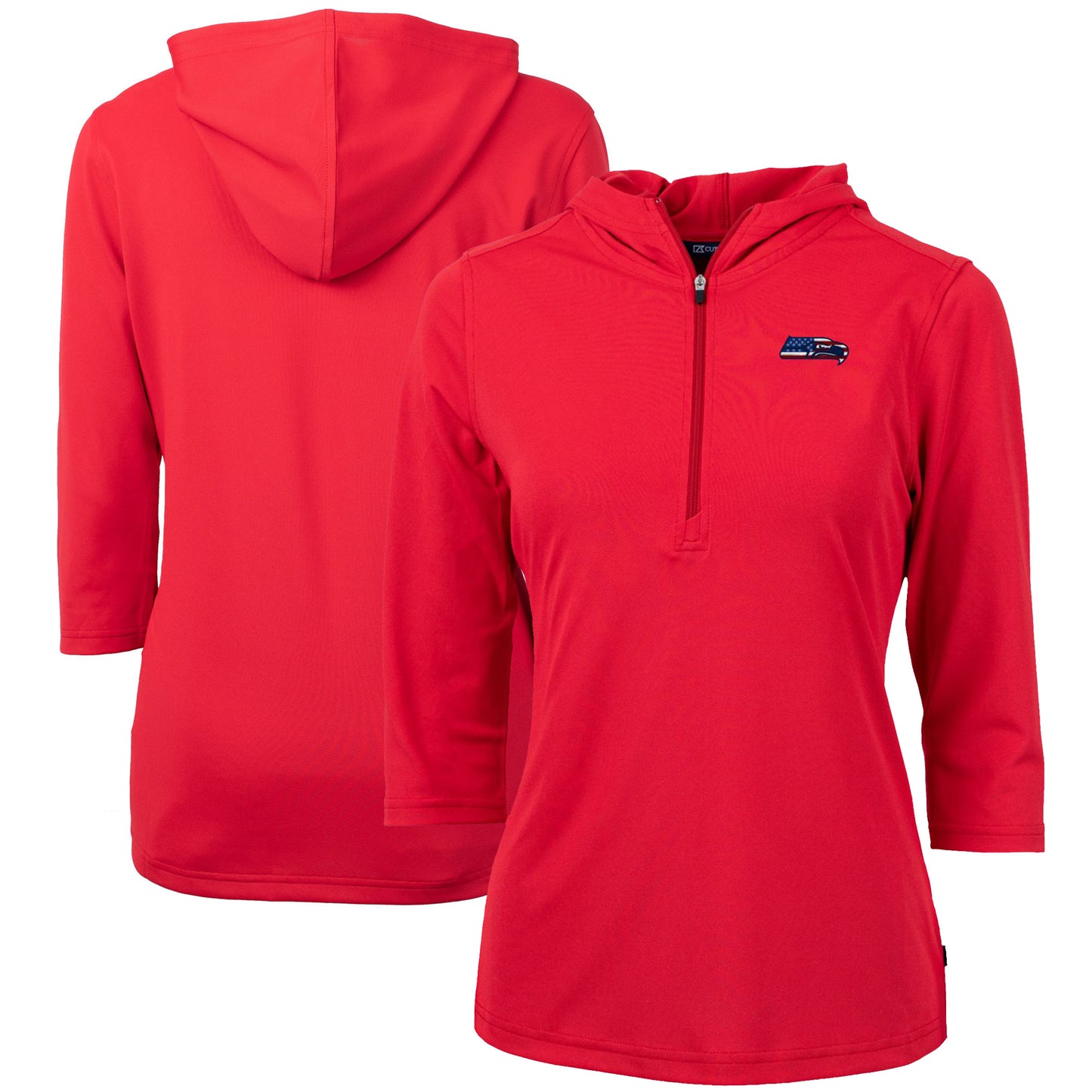 Women's Cutter & Buck Red Seattle Seahawks Virtue Eco Pique 3/4 Sleeve Half-Zip Pullover Hoodie