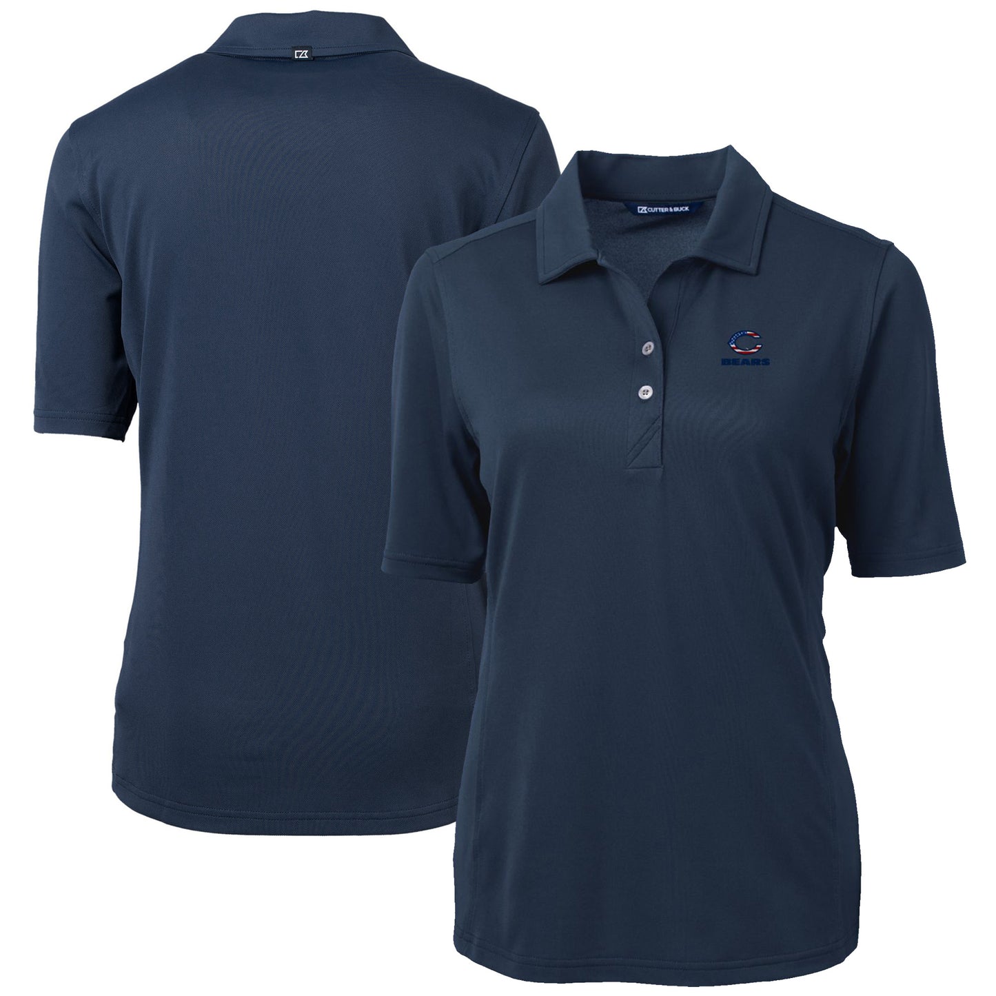 Women's Cutter & Buck Navy Chicago Bears Americana Virtue Eco Pique Recycled Polo
