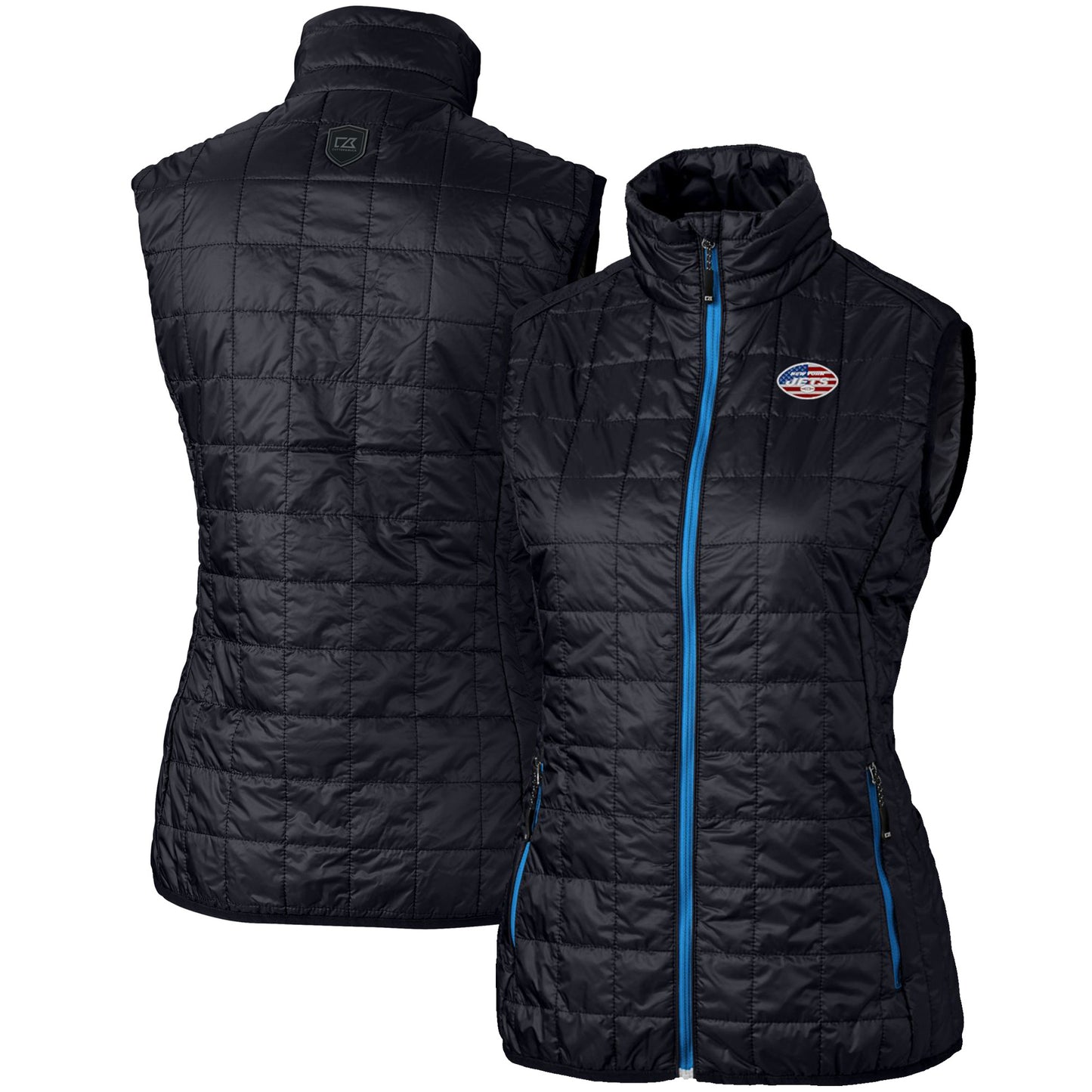 Women's Cutter & Buck Navy New York Jets Rainier PrimaLoft Eco Full-Zip Puffer Vest