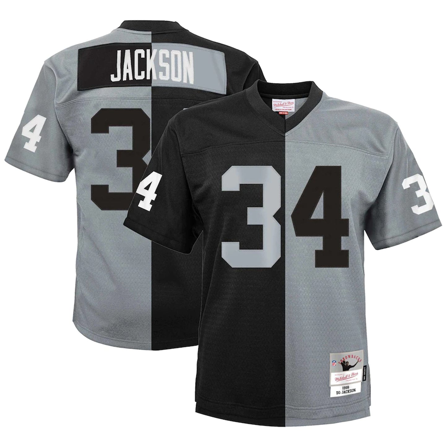 Youth Mitchell & Ness Bo Jackson Black/Silver Las Vegas Raiders Split Legacy Jersey