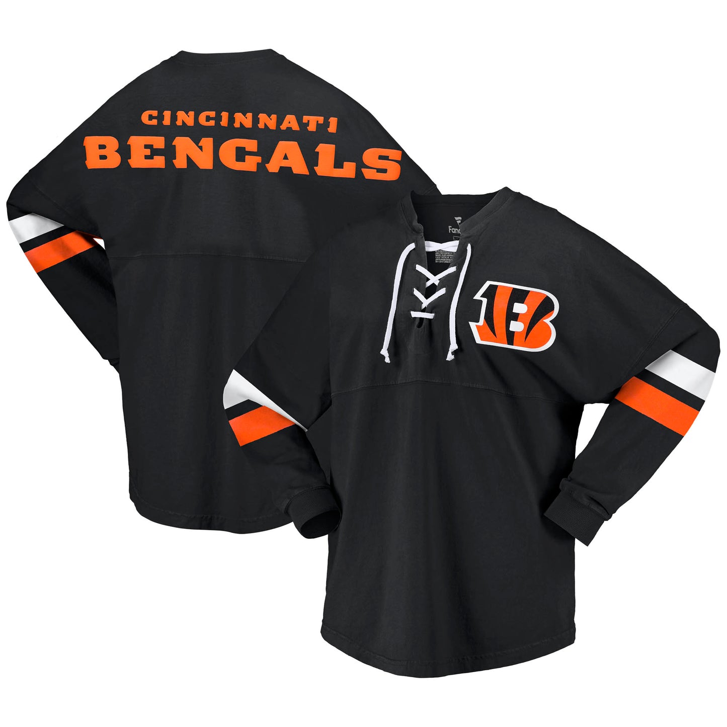 Women's Fanatics Black Cincinnati Bengals Spirit Jersey Lace-Up V-Neck Long Sleeve T-Shirt