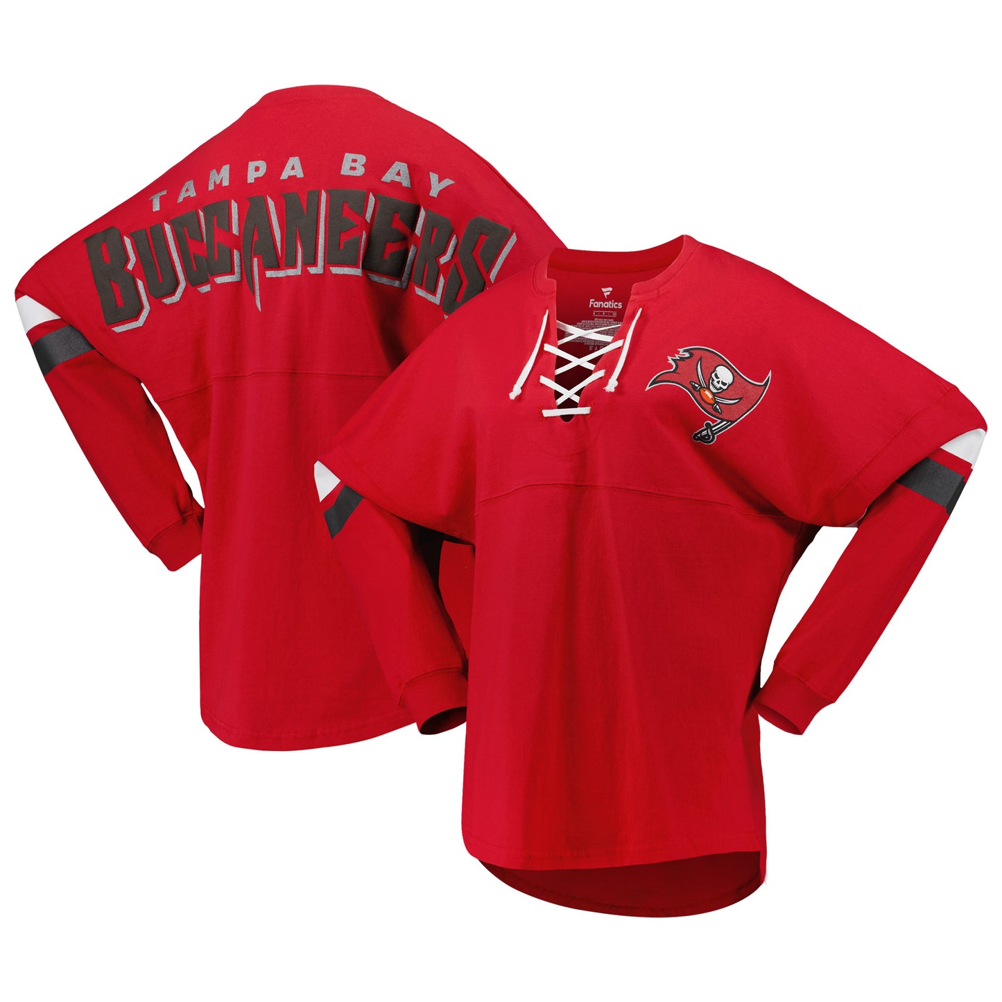 Women's Fanatics Red Tampa Bay Buccaneers Spirit Jersey Lace-Up V-Neck Long Sleeve T-Shirt