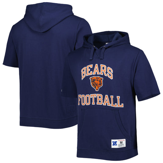 Men's Mitchell & Ness Navy Chicago Bears Washed Short Sleeve Pullover Hoodie