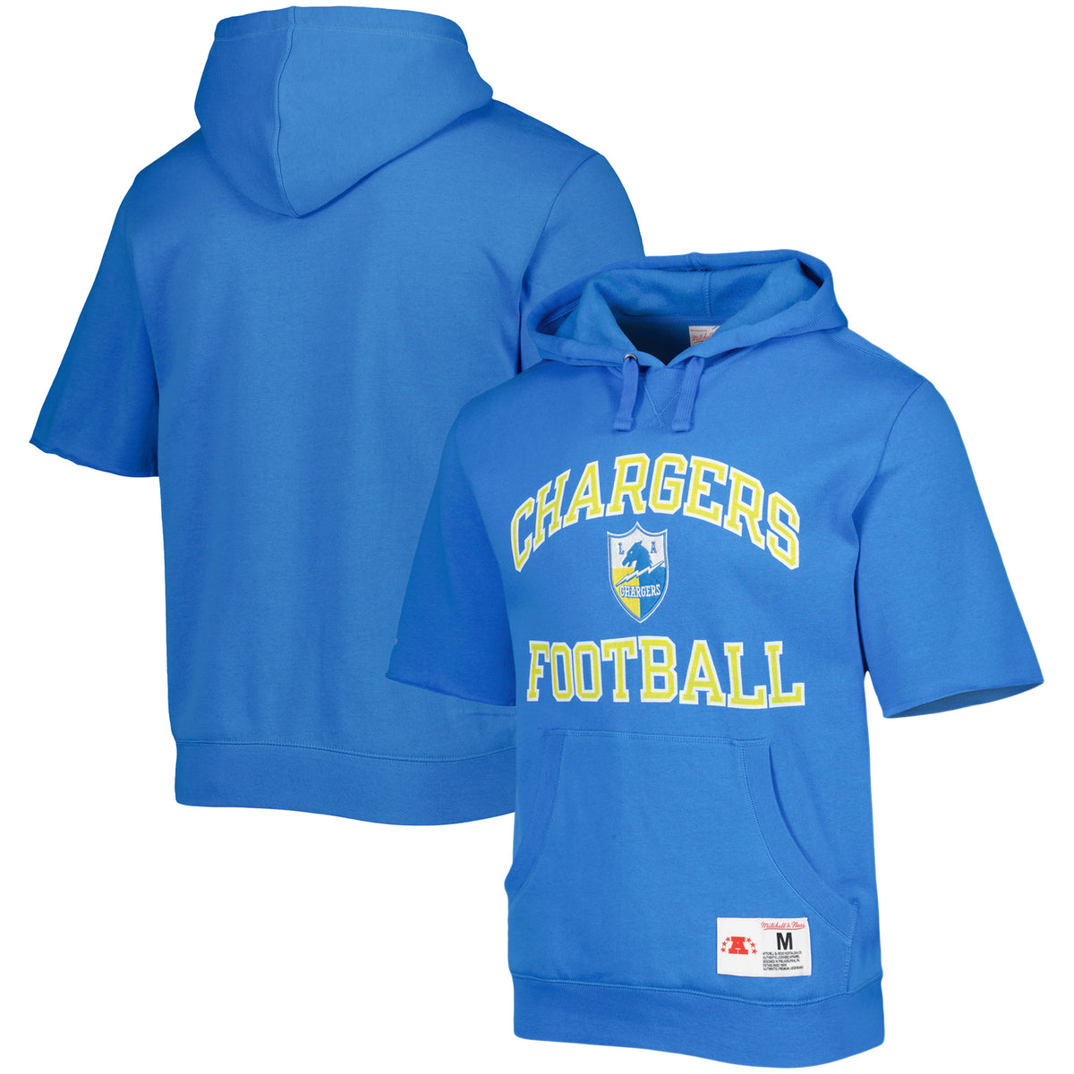 Men's Mitchell & Ness Powder Blue Los Angeles Chargers Washed Short Sleeve Pullover Hoodie