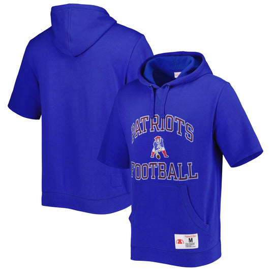 Men's Mitchell & Ness Royal New England Patriots Washed Short Sleeve Pullover Hoodie