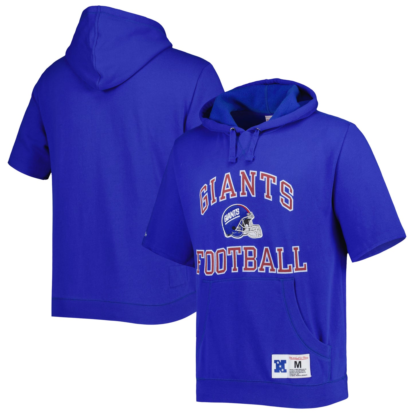 Men's Mitchell & Ness Royal New York Giants Washed Short Sleeve Pullover Hoodie