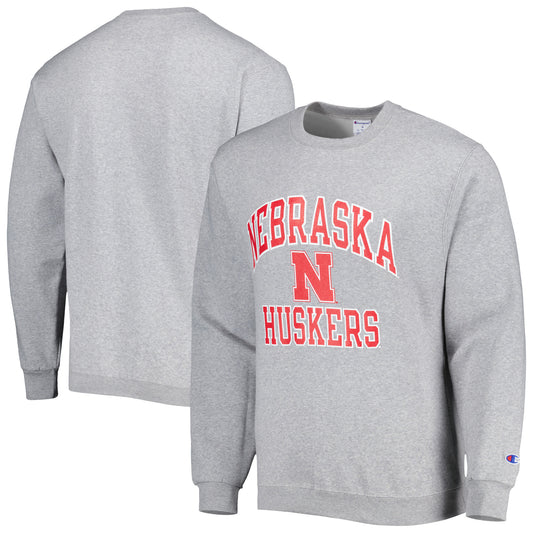 Men's Champion Heather Gray Nebraska Huskers High Motor Pullover Sweatshirt