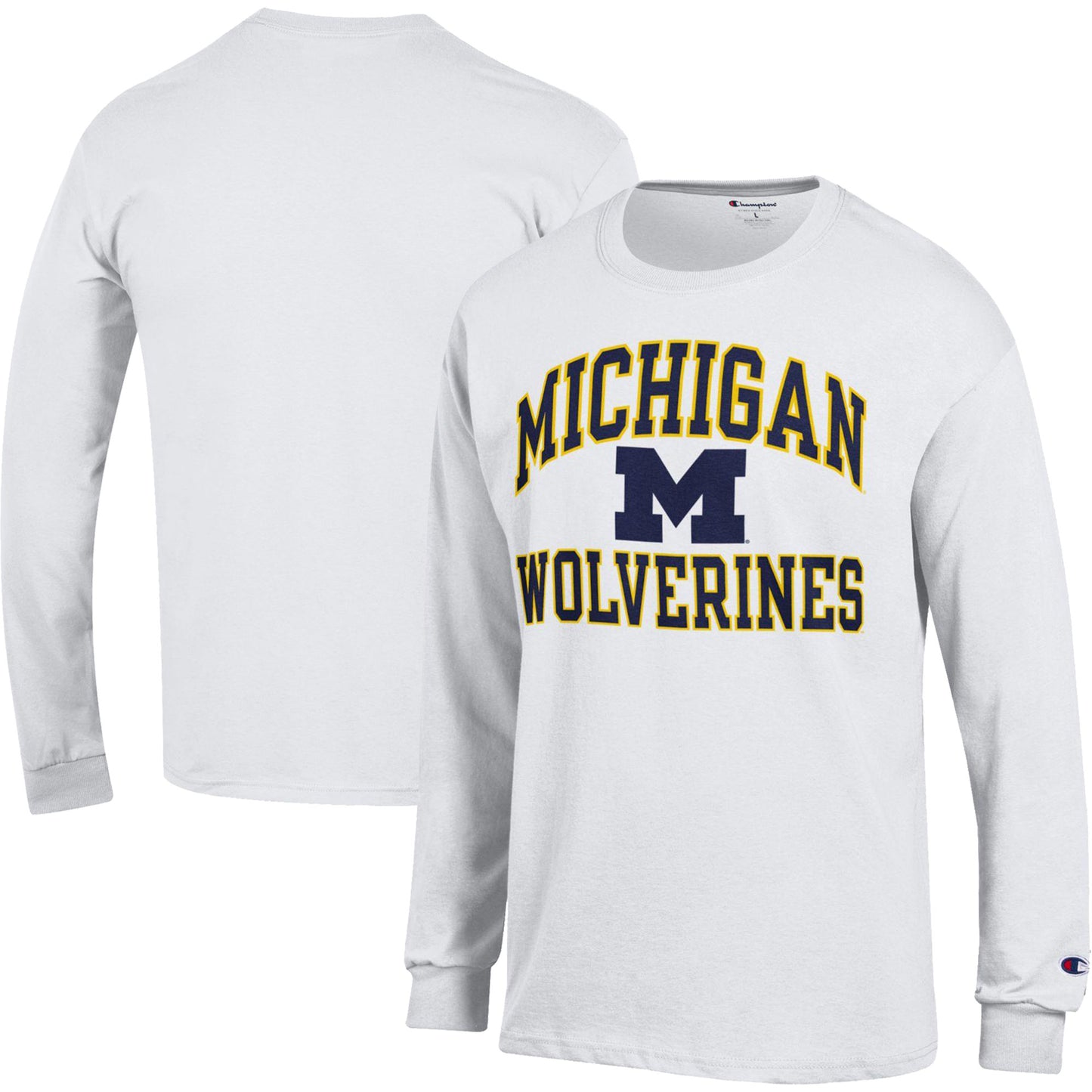 Men's Champion White Michigan Wolverines High Motor Long Sleeve T-Shirt