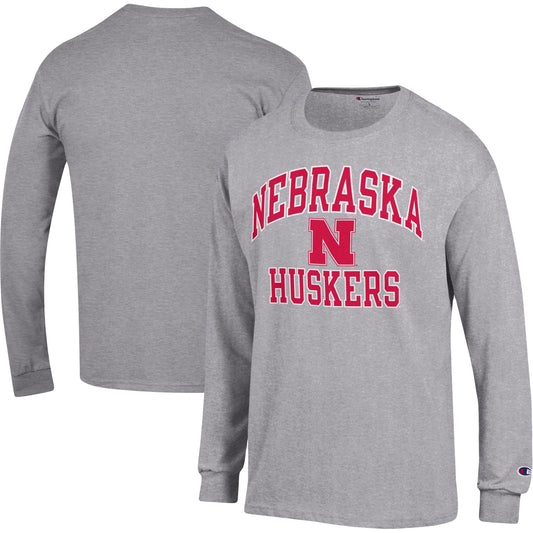 Men's Champion Heather Gray Nebraska Huskers High Motor Long Sleeve T-Shirt