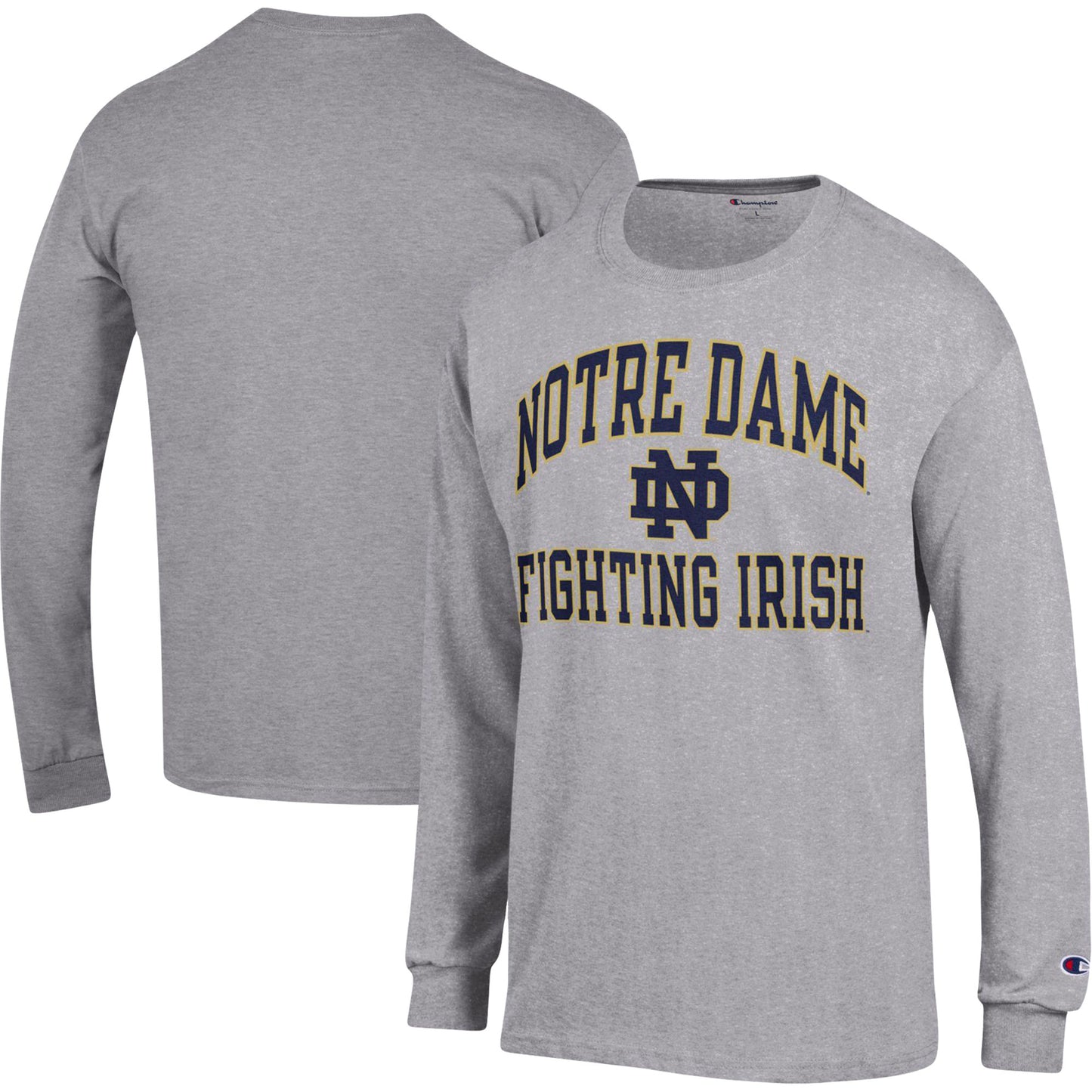 Men's Champion Heather Gray Notre Dame Fighting Irish High Motor Long Sleeve T-Shirt