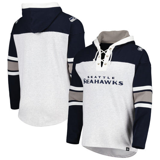 Men's '47 Seattle Seahawks Heather Gray Gridiron Lace-Up Pullover Hoodie