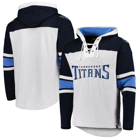 Men's '47 Tennessee Titans Heather Gray Gridiron Lace-Up Pullover Hoodie