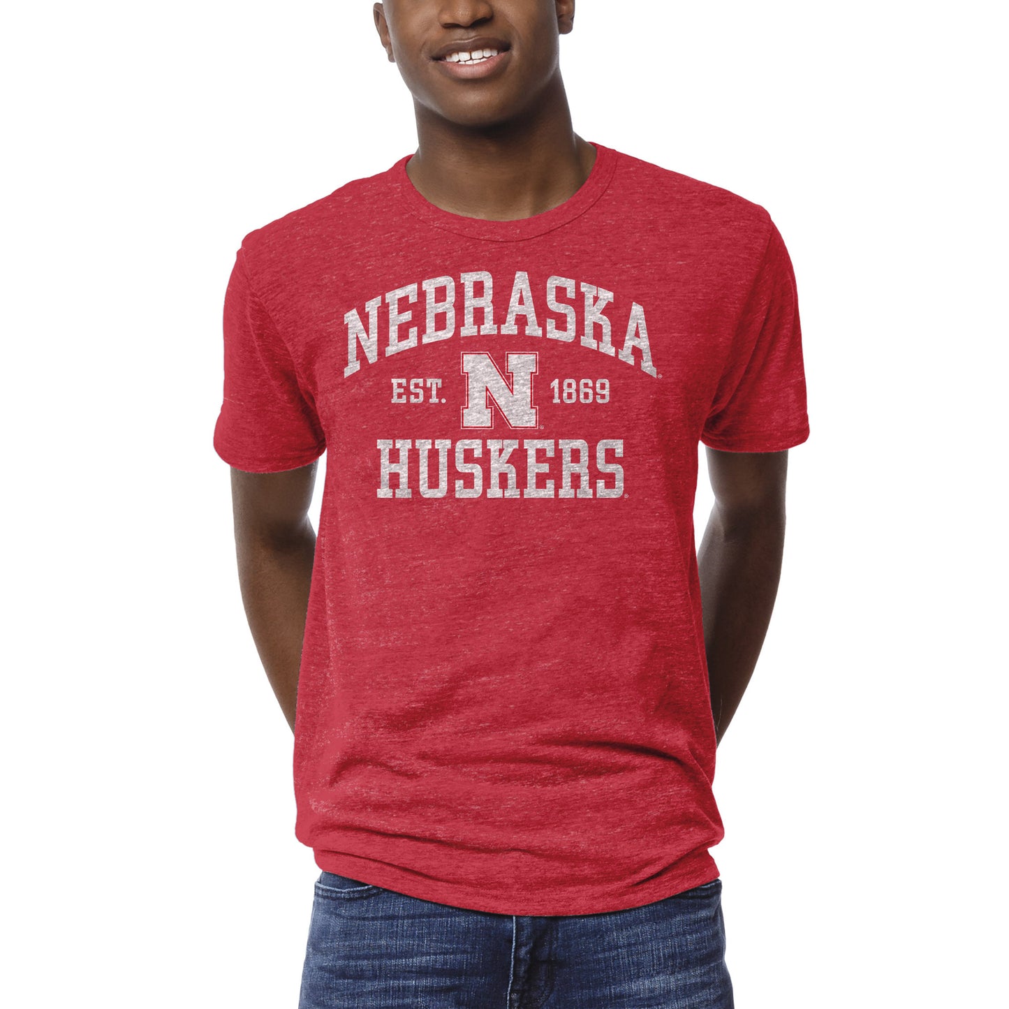 Men's League Collegiate Wear Heathered Scarlet Nebraska Huskers 1274 Victory Falls T-Shirt